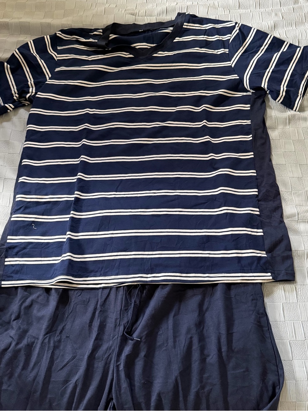 Navy & White Striped Short Sleeve Tee & Shorts - Men’s Pajama Set